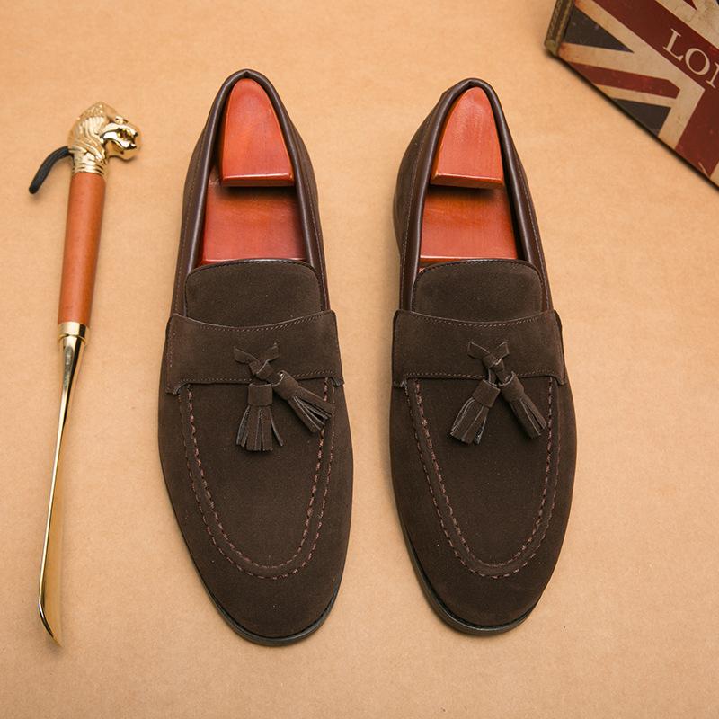 Frosted leather lazy pedal beanie shoes men's business casual leather shoes nightclub hairstylist trendy shoes