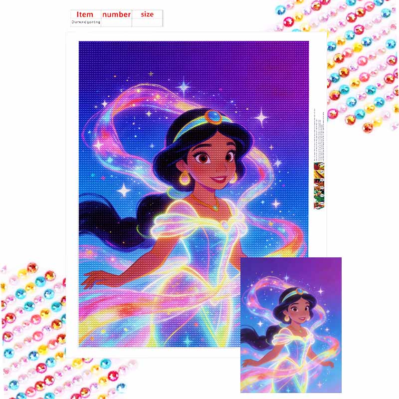 5D DIY Disney Diamond Art Painting Kit Jasmine Princess Fantasy Art Creative Home Decor Round 20x30cm