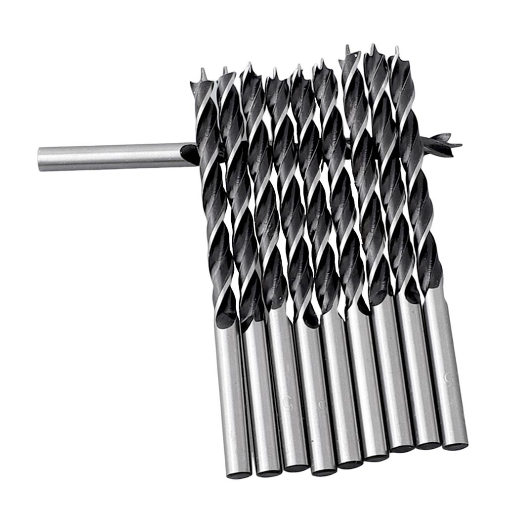 10pcs High Carbon Steel Woodworking Spiral Drill Bit 5mm Wood Drills Full Grinding Blade W/ Center Point Power Tools Parts