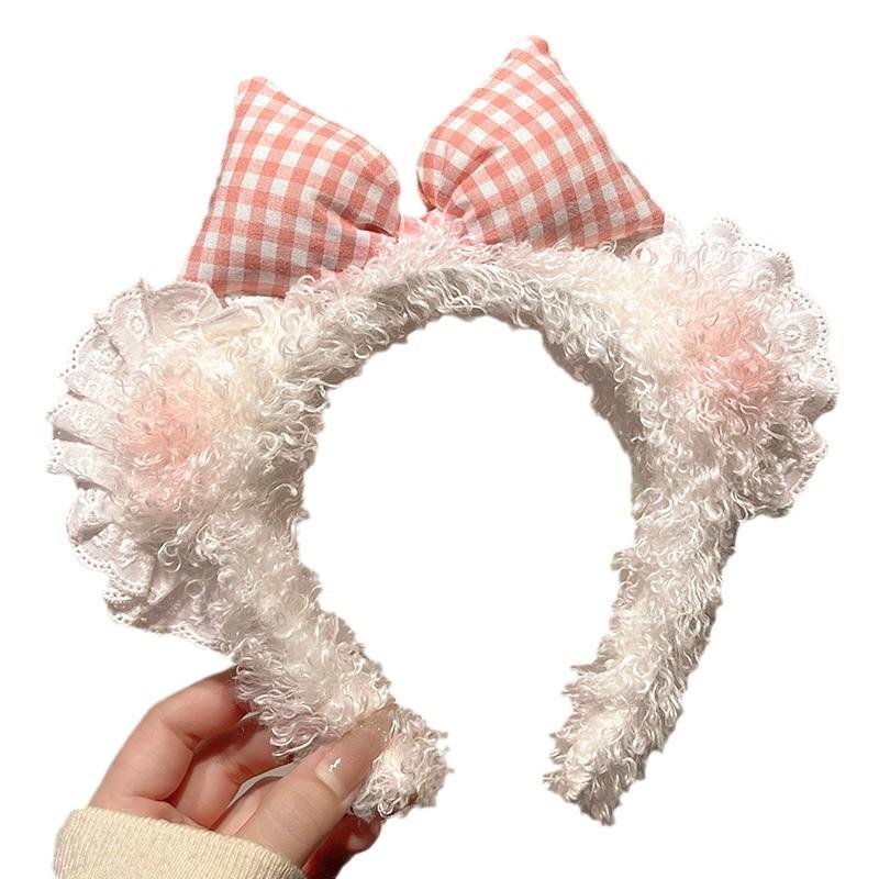 Sweetheart Blush Bow & Lace Bear Ear Headband for Makeup