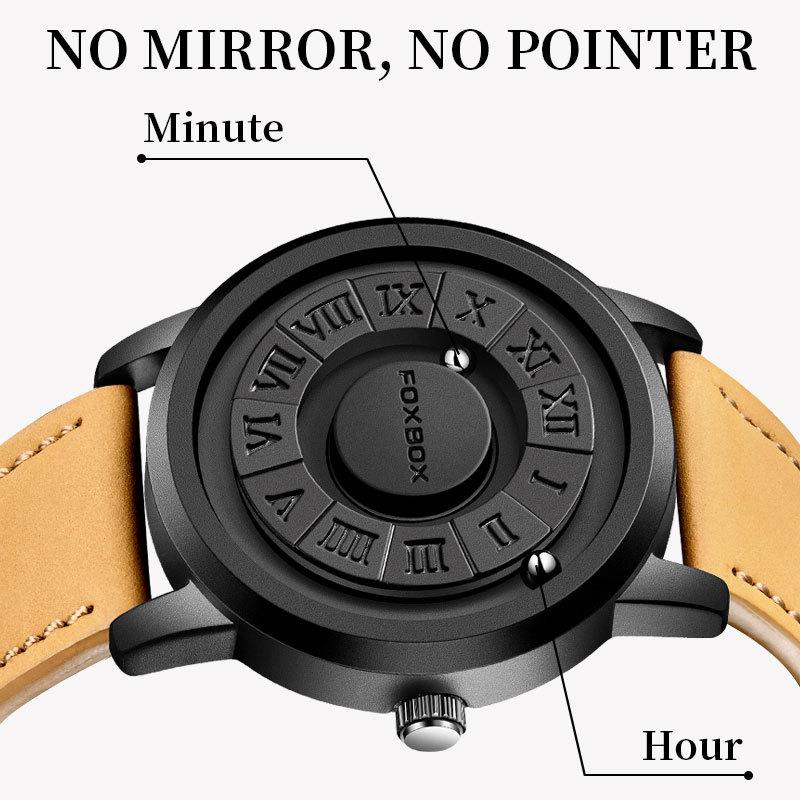 Fashion New Man Watch Creative Scrolling Pointer Magnetic Force Quartz Watch Genuine Leather Sport Men Watches Relogio Masculino