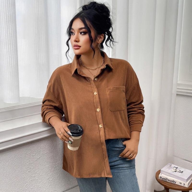 

Однотонная повседневная куртка с лацканами для женских осенне-зимних рубашек 3XL темно-коричневого