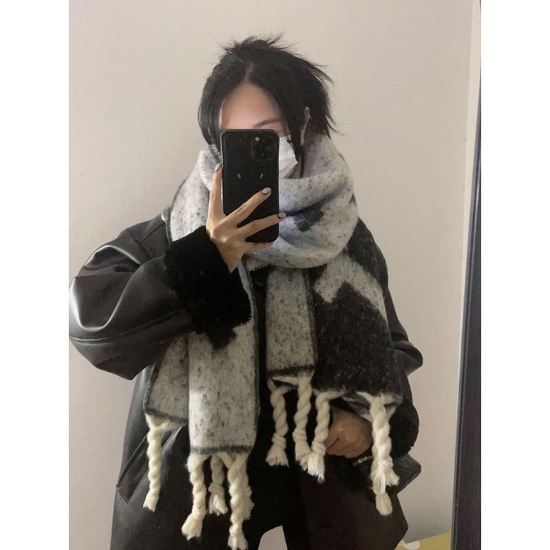 New Mohair FF Braided Scarf for Women Winter Shawl Thickened High End Couple Warm Men's Scarf Trendy