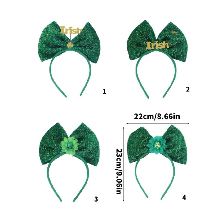 Festival Bowknot Headband with Shamrock Embellishments Hair Decoration for Patrick's Day and Other Festival Event