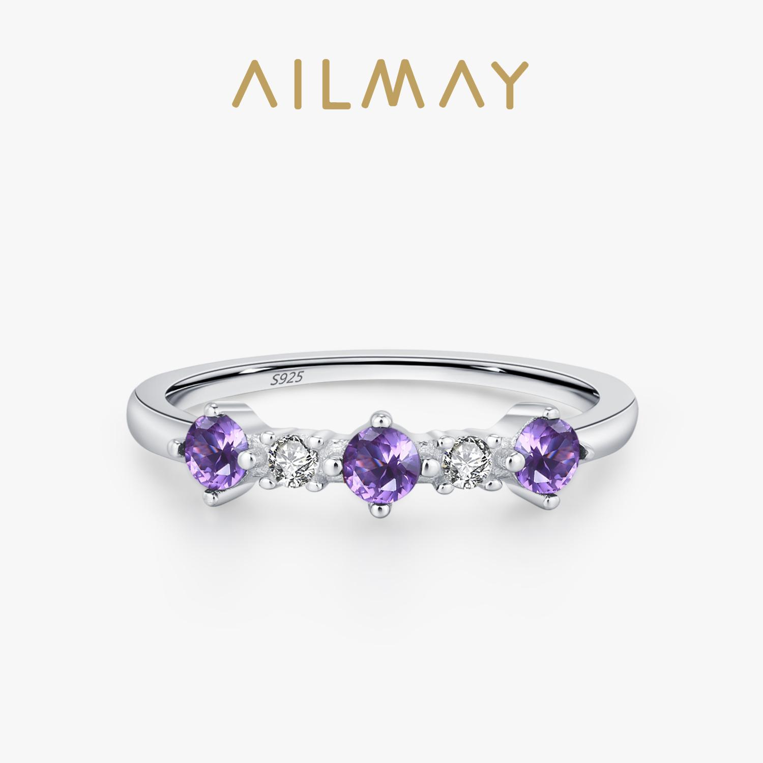 

Ailmay 925 Silver Round Purple White Zircon Stacking Rings For Women Party Wedding Bands Mothers Day Jewelry Gifts 5