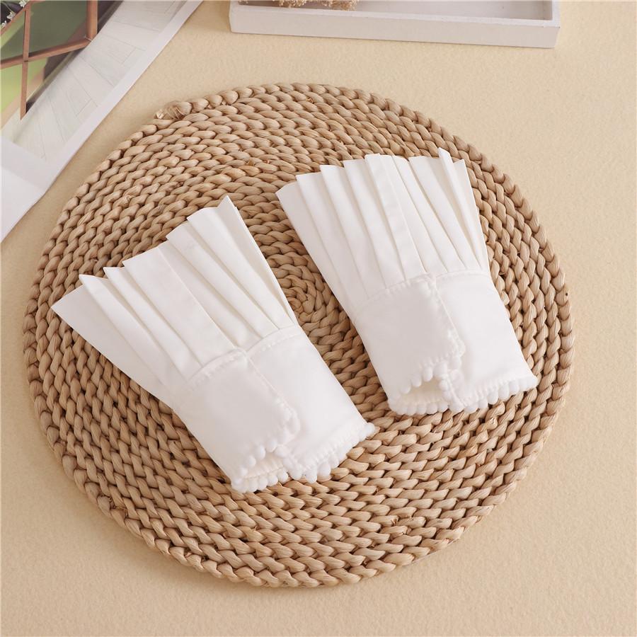 Chiffon Fake Flare Sleeves Girls Pleated False Cuffs for Women Sweater Wrist Warmers Female White Horn Cuffs Accessories