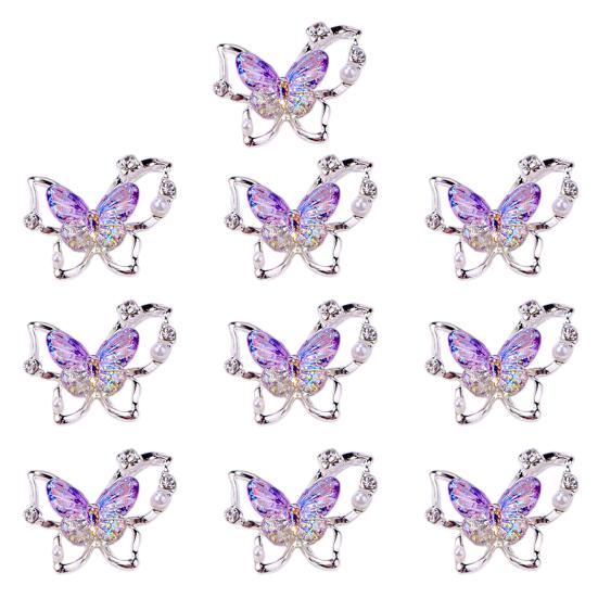 10Pcs Butterfly Nail Art Charm Rhinestone Faux Pearl 3D Butterfly Shape Nail Design Jewelry DIY Crafts Nail Decoration Accessories