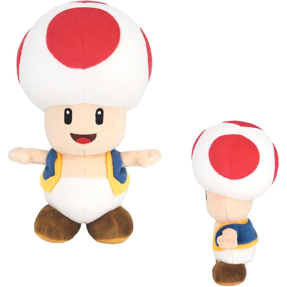 Sanei Boeki Super Mario All Star Collection Toad Plush Toy 11x10x20cm