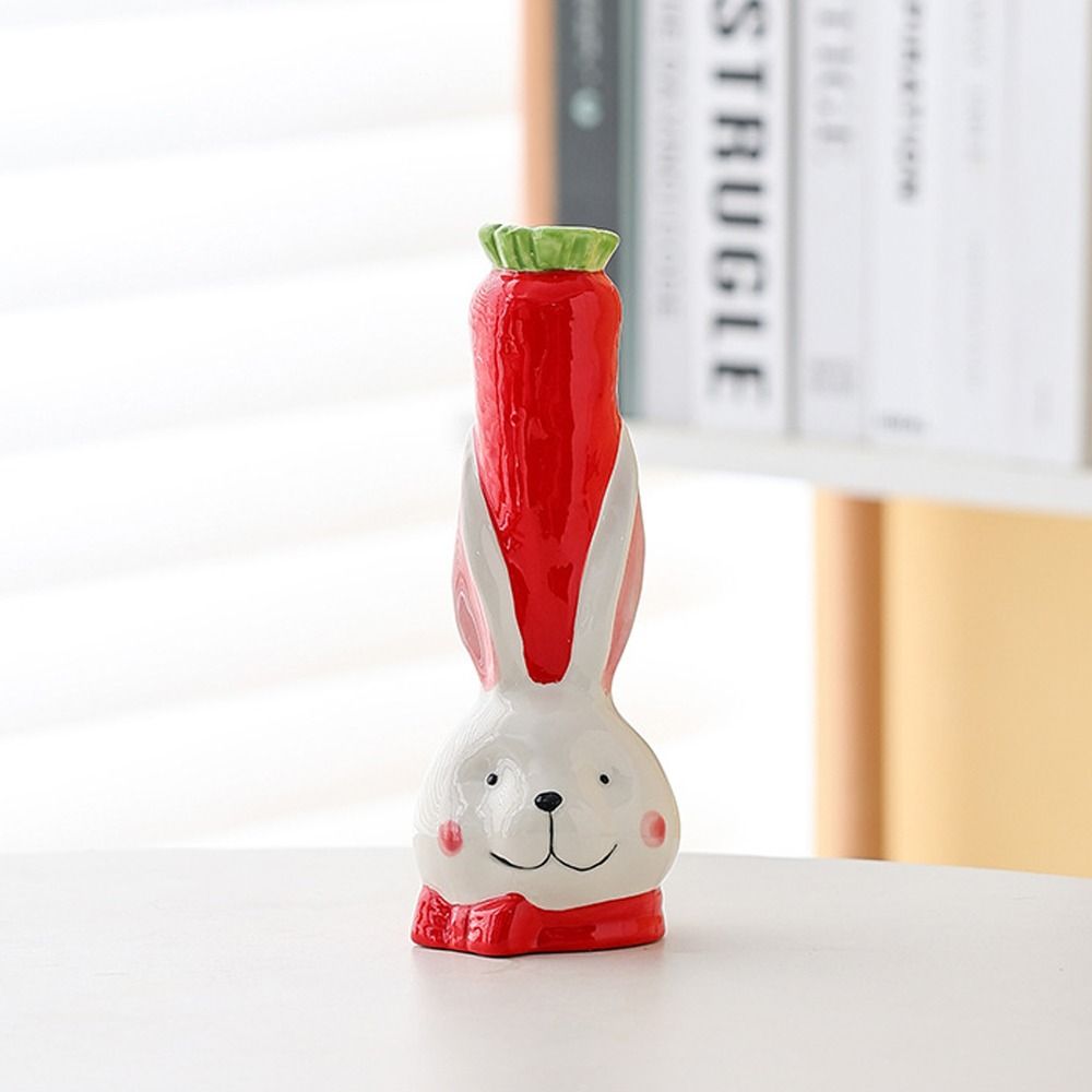Rabbit Carrot Shape Flower Bottle Handmade Green Plants Pot Rabbit Ceramic Vase Desktop Decor