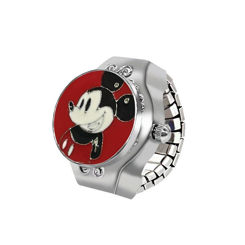 Disney Mickey Flip Cover LookTime Mini Ring Watch Cute Cartoon Simple Couple Creative Keeping Ring