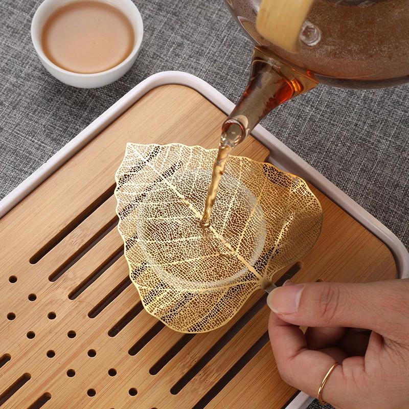 New Rose Gold Black Colorful Bodhi Leaf Tea Filter Hollow Leaves Shape Tea Strainer Kung Fu Tea Infuser Drinkware Teaware Gadget