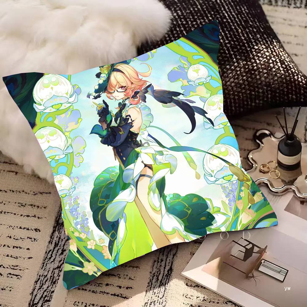 Emilie Anime G-Genshin Impact Pillow Case Fashion Square Pillowcase Bedroom Sofa Room Ins Decoration Leisure