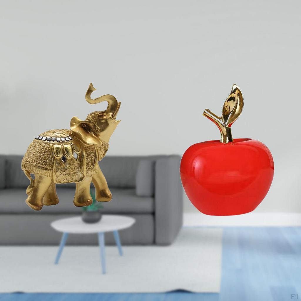 Elephant Statue Ornament Resin Art Crafts Animal Sculpture Decorative Figurine for Shelf Bedroom