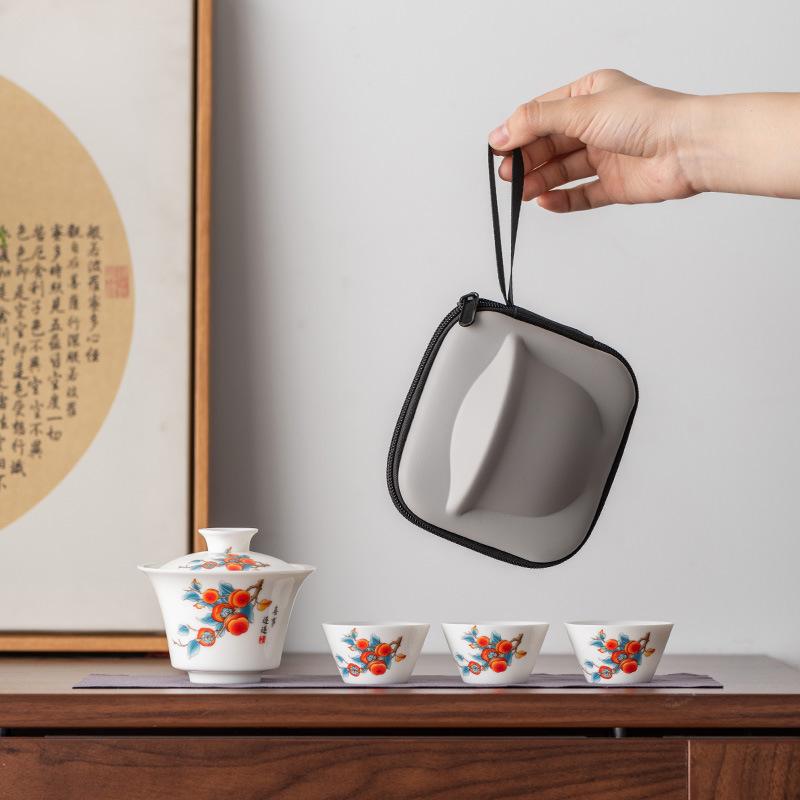 Travel Tea Set Cover Bowl Teacup Portable Express Cup Outdoor Kung Fu Tea Set Suet Jade White Porcelain Companion Gift