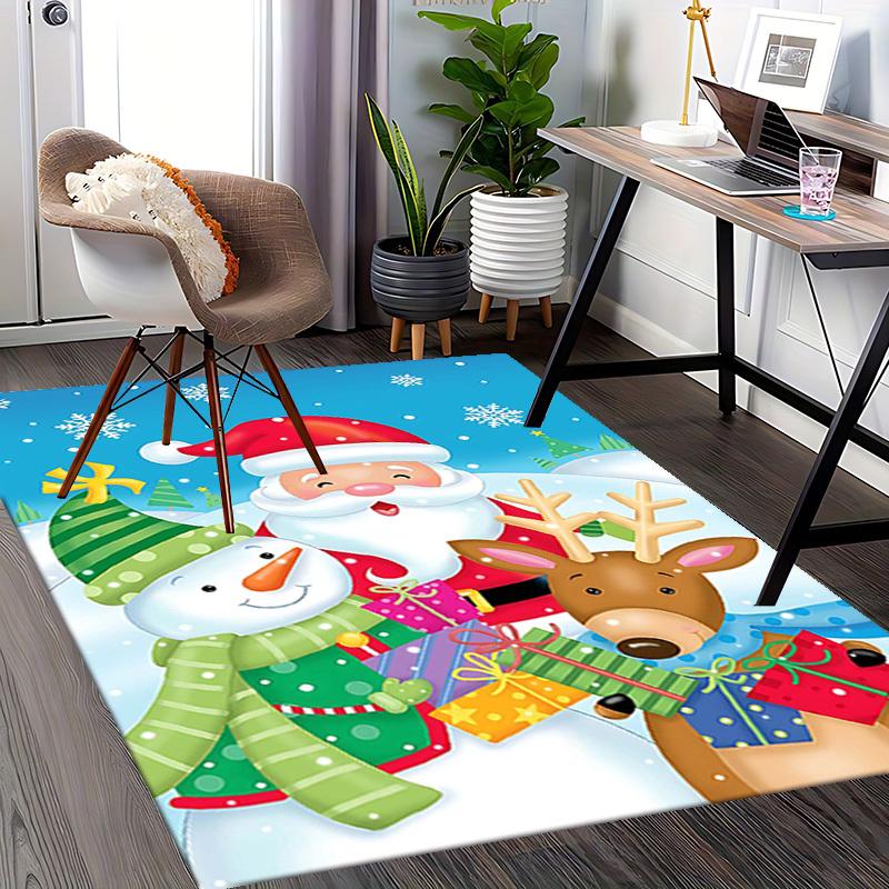 Christmas Santa Claus Snowman Deer Anime Cartoon Chair Mat Non-Slip Carpet for Office Home Decoration Living Room Bedroom Game Room Dormitory Gift.R02