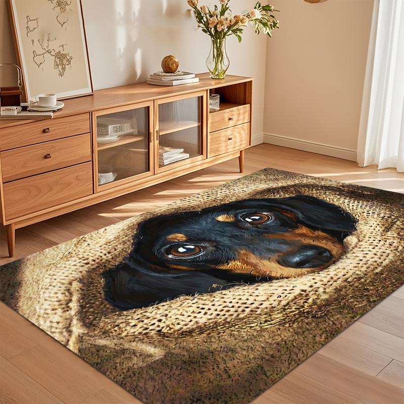 Brown Black Dachshund in Burlap Area Rug for Living Room Bedroom Pet Lover Animal Home Decor Soft Non Slip Washable Floor Mat