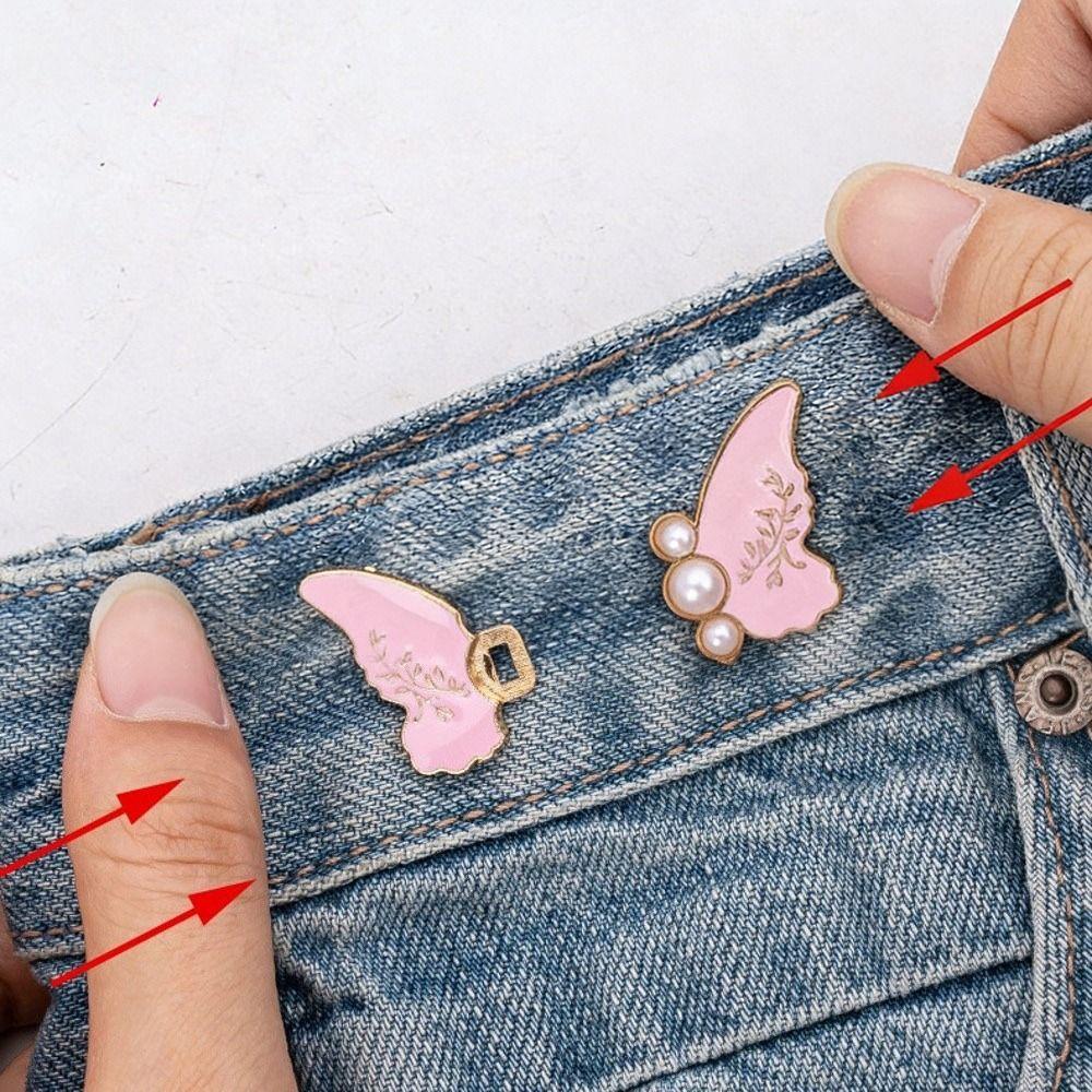 New Butterfly Shape Jeans Buttons Adjustable Waist Tightening Tool Pants Pins Fixed Waist Buckle Dress Decoration