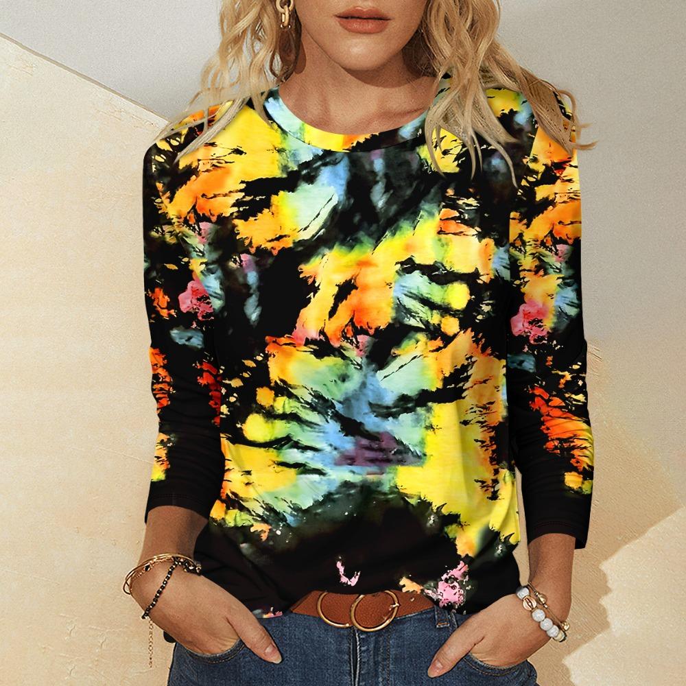 Summer New Fashion Women's Casual Long-sleeved Printed T-shirt Top