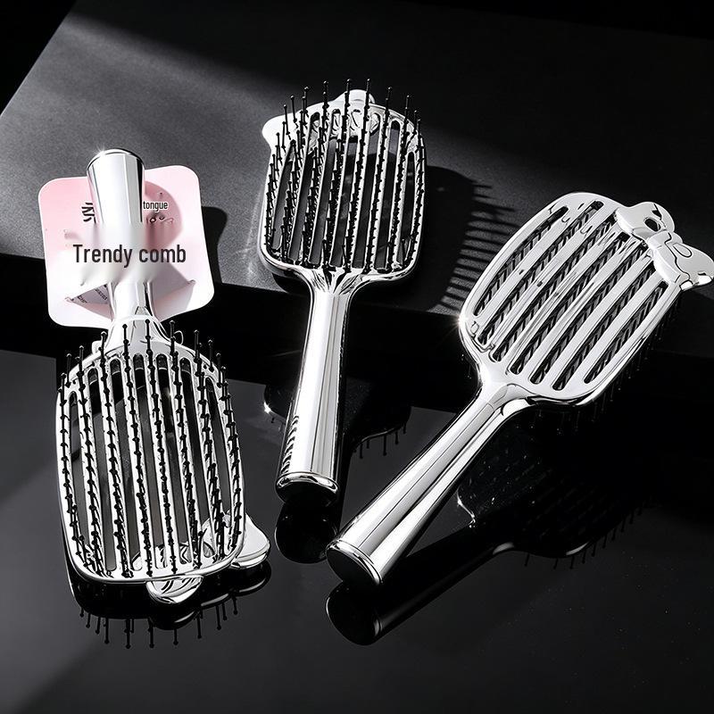 Electroplated Silver Massage Comb with Folding Mirror and Anti-Static Air Cushion – Student Girl Ins Style