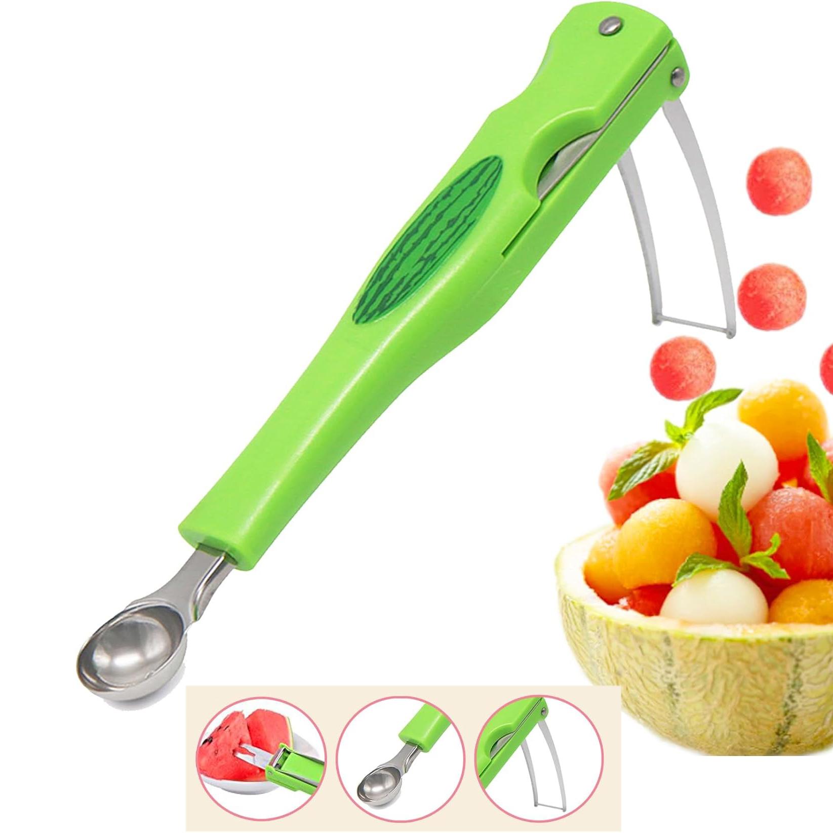 

Нож для резки арбуза, резак для кубиков арбуза из нержавеющей стали с 6 вилками, нож для арбуза, ножи для фруктов, резак для салата и дыни для кухонного гаджета 3-in-1 Watermelon Cutter