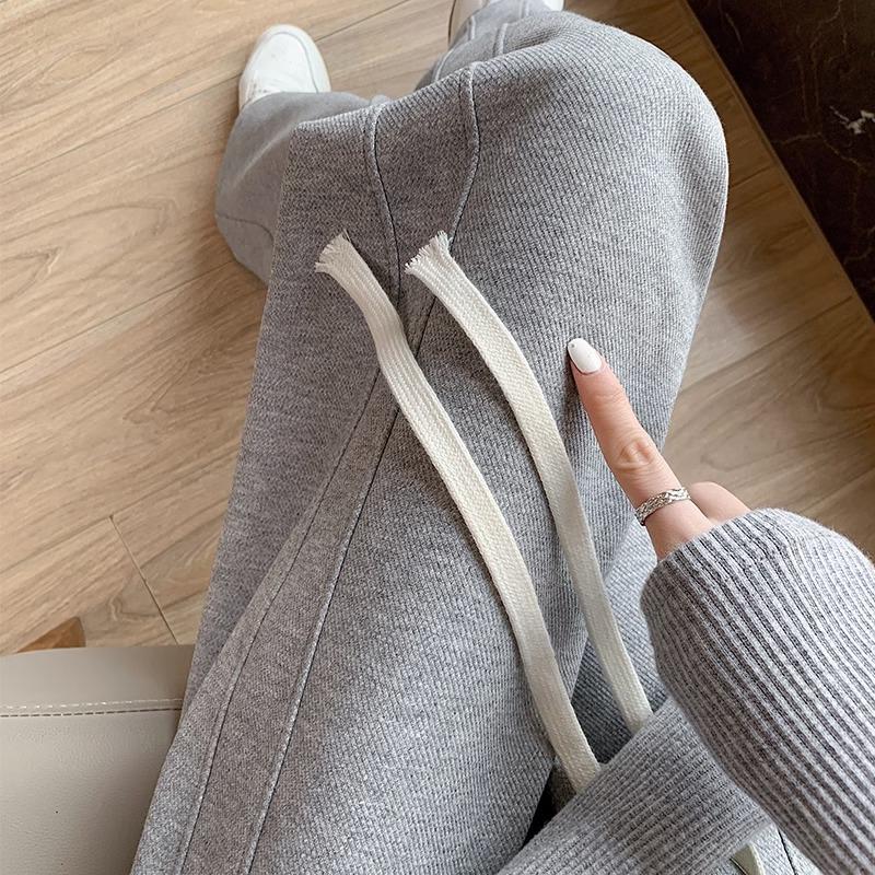 Grey Sweatpants Women Smaller Spring and Autumn High-Waisted Draped Loose Straight Banana Pants Casual Wide-Leg Pants Female