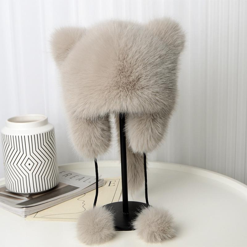Thickened Warm Princess Hat In Autumn and Winter Fashion Ear Protection Hat Raccoon Plush Hat Imitation Fox Hair Woman