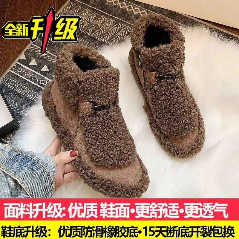Snow boots women's new lamb wool short thermal cotton shoes winter wear non-slip flat-bottomed velvet short boots