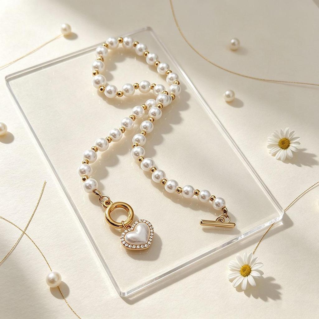 Japanese Korean Simple One Arrow Heart Imitation Pearl Necklace Niche Design Sweet Beaded Short Necklace Accessory