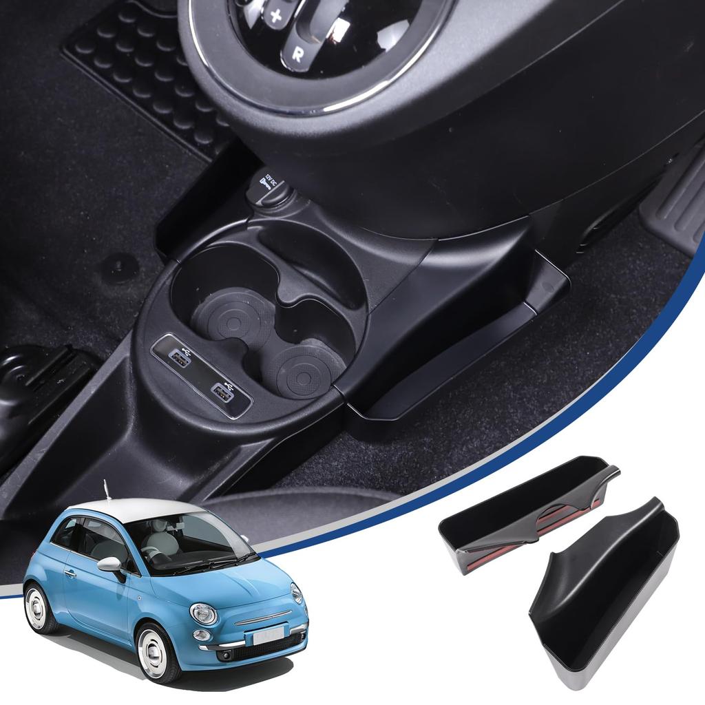 Hcilloend Compatible with New Fiat 500 Storage Box Center Storage Box Center Cup Holder Storage Box Cup Holder Storage Box Storage Bag Made of ABS