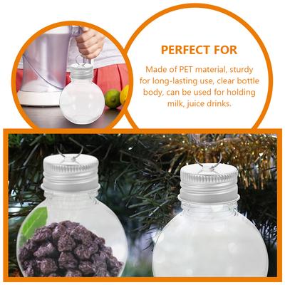 6Pcs Bulb Shaped Clear Plastic Bottle Reusable Juice Milk Container Lid Spill Proof Portable for Daily Use Party