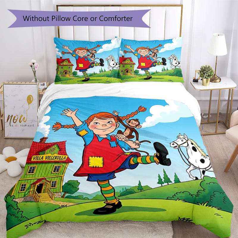 3pcs Pippi Longstocking Bedding Set Duvet Cover Closure Includes 1 Duvet Cover & 2 Pillowcases, Soft and Comfortable for All Seasons.