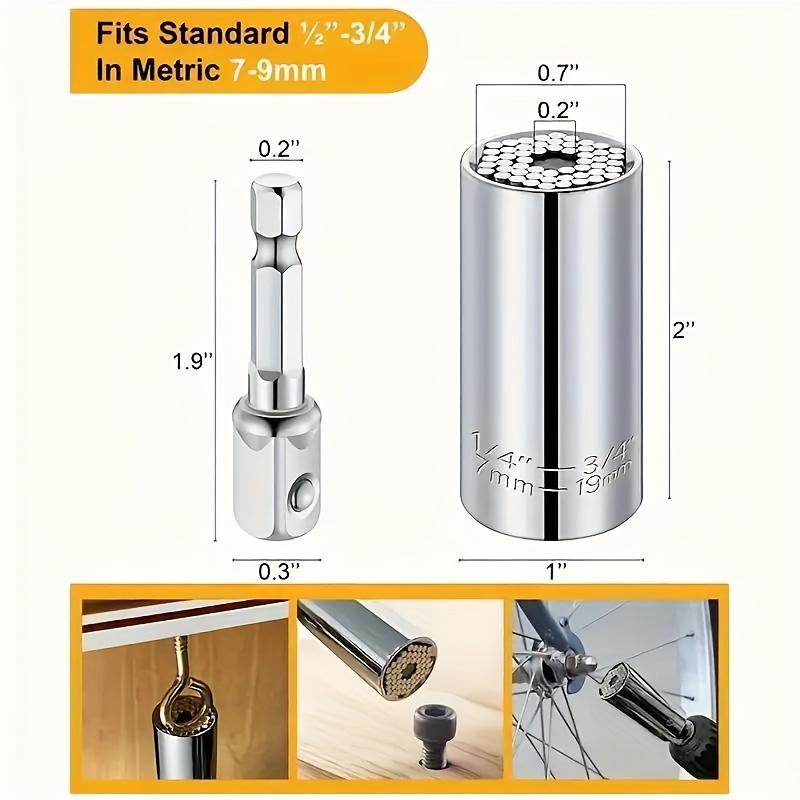 Multifunctional Silvery 7 to 19mm Magic Socket Multi Purpose Wrench Extension Rod Electric Hand Drill Screw Tool Set