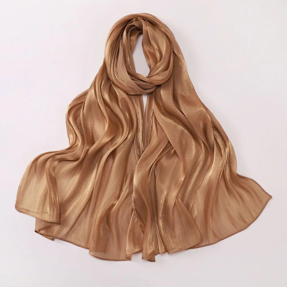 Fashion Solid Color Silk Scarf Chiffon Shining Chiffon Hijab Veil Soft Long Sunscreen shawl Outdoor