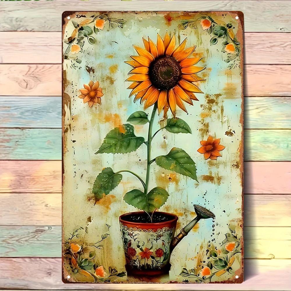 Vintage Metal Wall Poster – Floral Garden Decor, 20x30cm