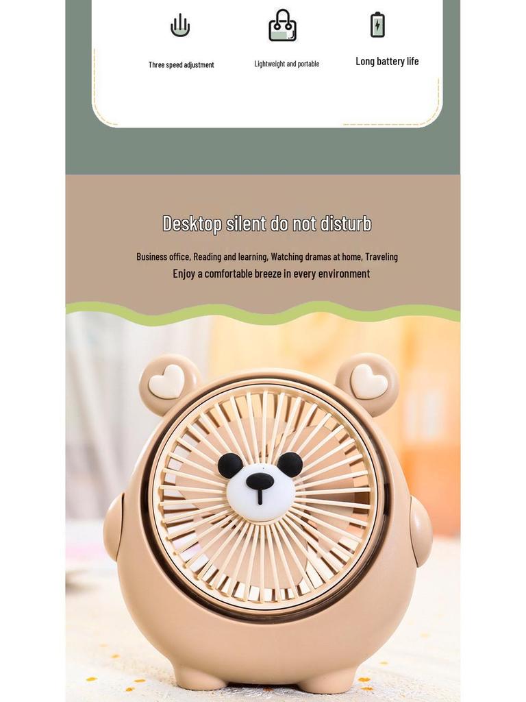 USB Şarj Edilebilir Yavru Köpek Temalı Fan, 3 Kademeli Ayarlanabilir, Masaüstü ve Yatak Başucu Kullanımı İçin İdeal