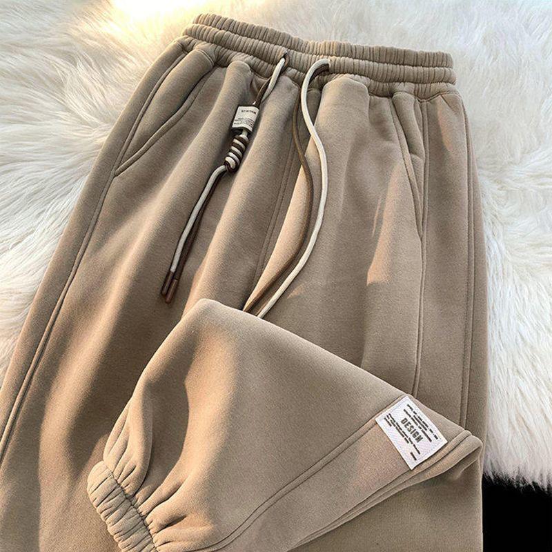 Velvet Thickened Sweatpants for Girls Autumn and Winter Pants Loose Straight Wide-leg Pants Casual Sports Tying Pants