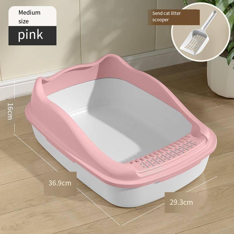 

Cat litter box Extra-large fully and semi-enclosed pet toilet Anti-sand and anti-spray device for young feces Includes a scoop 36.9x29.3x16cm рожевий
