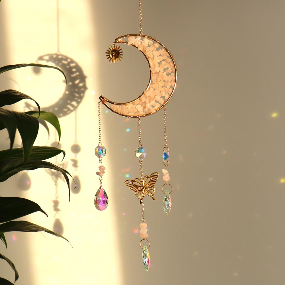 Natural Crystal Butterfly Wind Chime: Moon Pendant & Sun Catcher for Home & Garden T85
