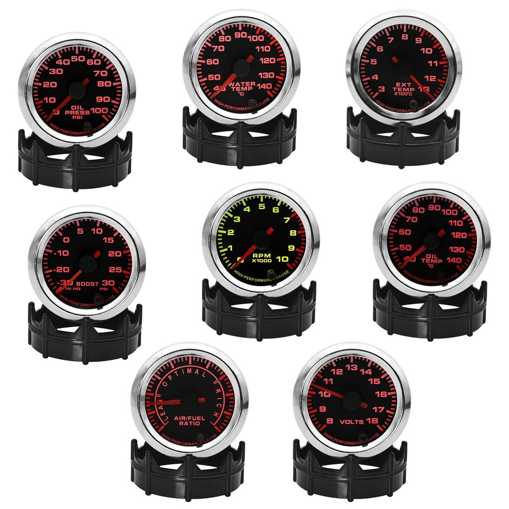 52mm Car Oil Press Meter RPM Boost Water Temp Oil Temp Air Fuel Ratio Voltage EXT Temp Meter 7 Color Backlight Gauge For 12V Car