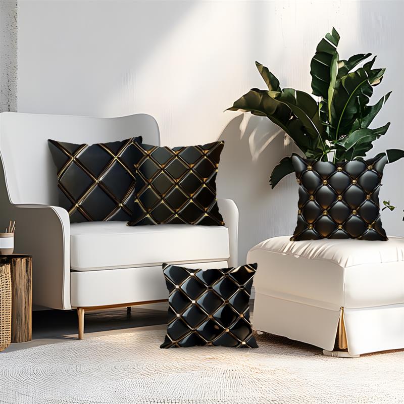 1 Stück Schwarz-Gold karierte Kissenbezüge Polyester Geheimnisvolle Party-Kissenhülle für Sofa Stuhl Bett Auto Party Tischdekoration