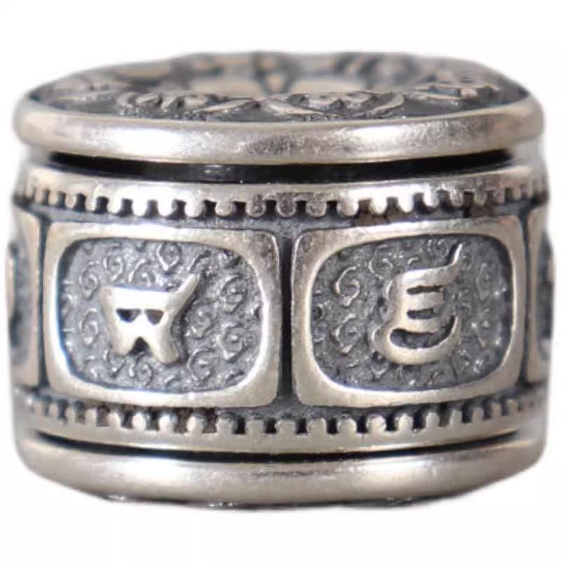 Bracciale con Perline Rotanti a Cilindro con il Mantra Tibetano delle Sei Sillabe e gli Otto Tesori Auspiciosi