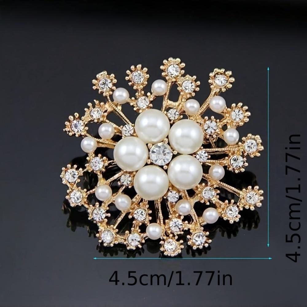 Sparkling Imitation Pearl & Rhinestone Crystal Snowflake Brooch Pin, Elegant Winter Jewelry for Women, Perfect Gift