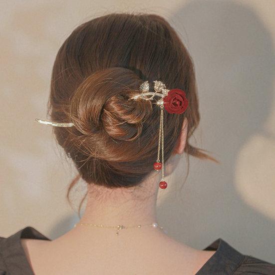 Perlen Quaste Bogen Design Rutschfest Haarnadel Damen Niedlich Rose Blume Dekor Haar Gabel Kostüm Zubehör