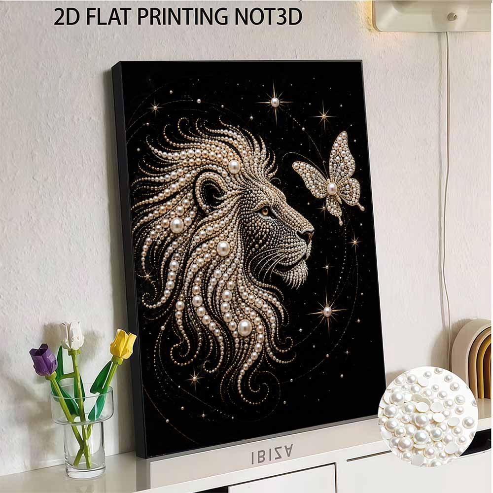 Pearl Art Painting Kit for Adults and Beginners, Majestic Lion Sparkling Painting Craft Home Wall Decor Handmade Gift
