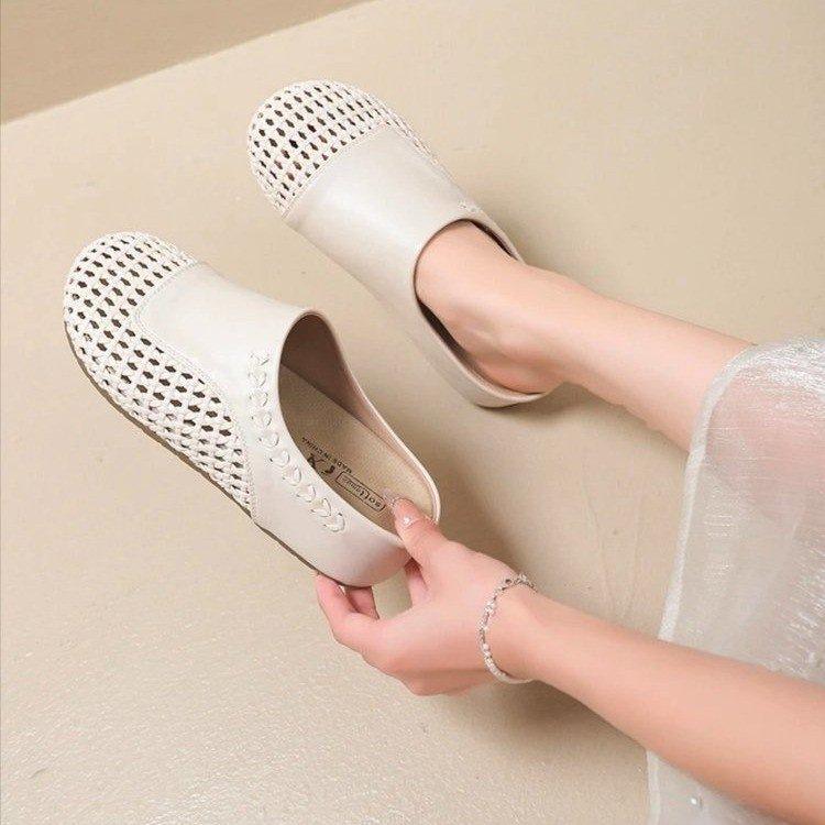 

Thick-soled heightening bag head half slippers women s summer wear 2025 new woven pattern hollow sandals one pedal Muller shoes 35