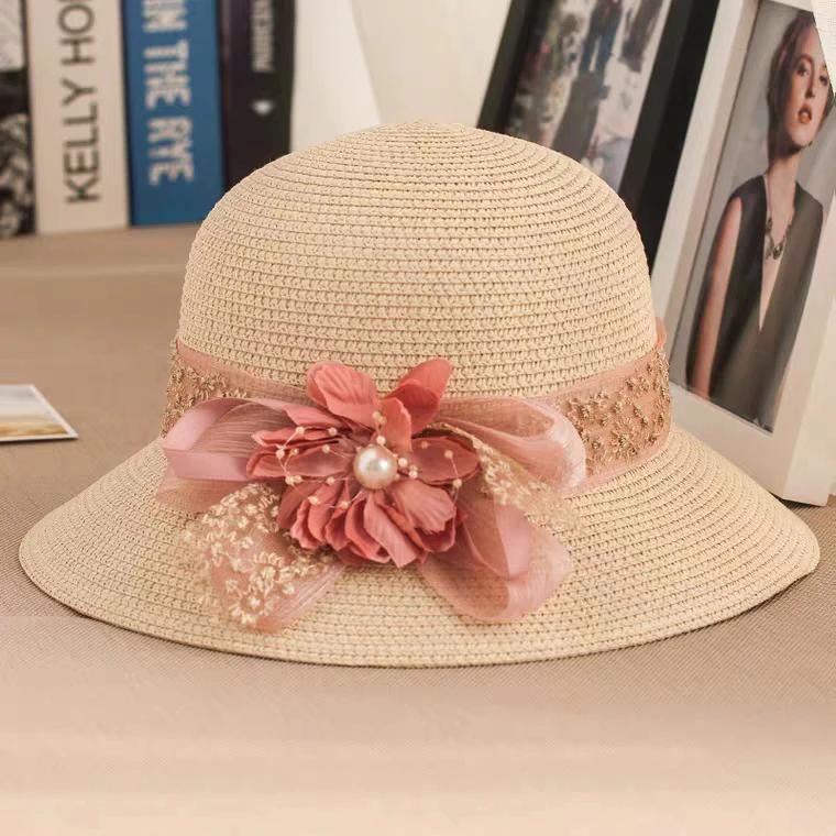 WTEMPO Women Travel Beach Breathable Lace Ribbon Flower Sun Hats Wide Brim Solid Color Spring Summer Foldable Sunscreen Hats