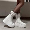 Punk Boots Women Matte Leather Platform Chunky Sneakers Autumn 9CM Wedge Heels Mid-Calf Boot Woman Winter Metal Motorcycle Boots
