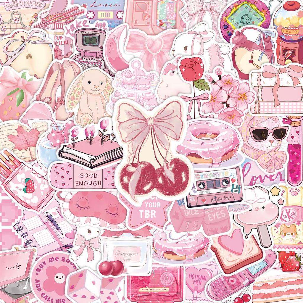 54 Adesivi Cartoon Rosa per Storie per Laptop, Borraccia, Bagagli - Decorazioni Carine e Creative.