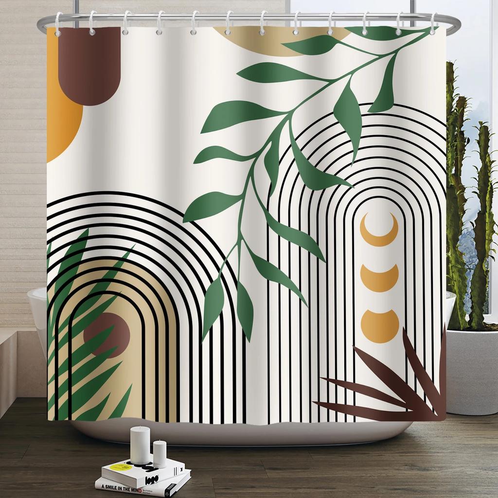Nordic Wind Boho Shower Curtain for Bathroom Abstract Mid Century Modern Minimalist Geometric Arch Beige Bohemian Bath Curtain