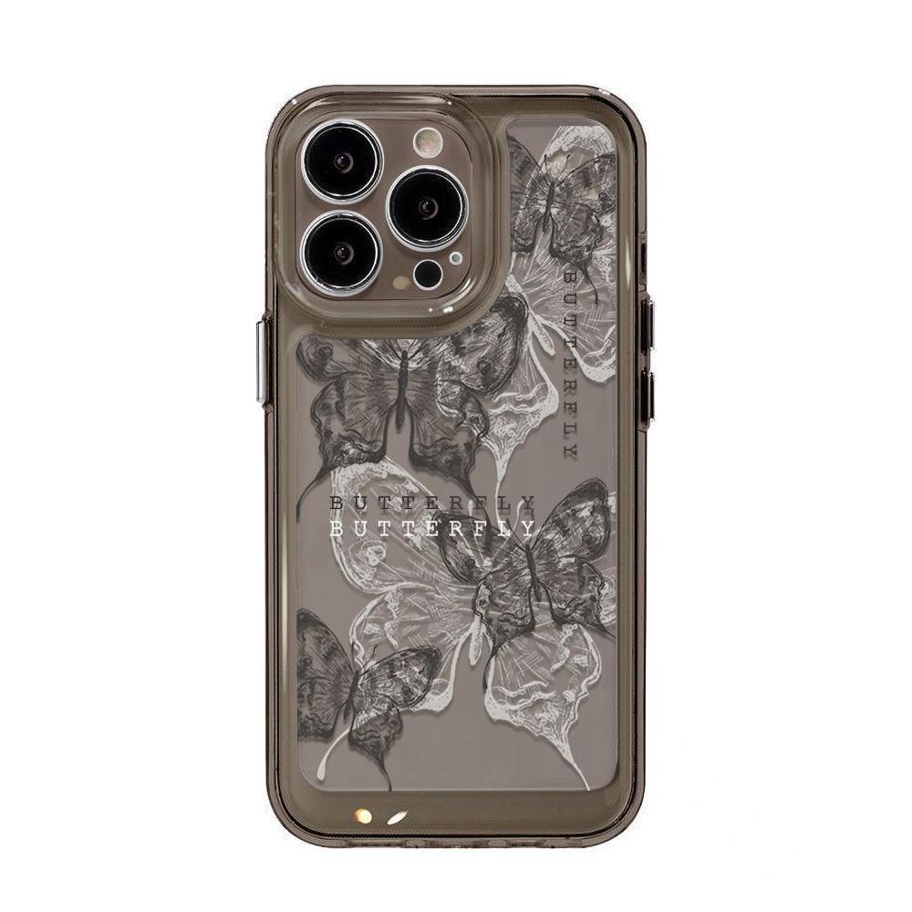 Black butterfly line for iPhone17PorMax transparent phone case 16Pro Apple 15 all-inclusive 13/14